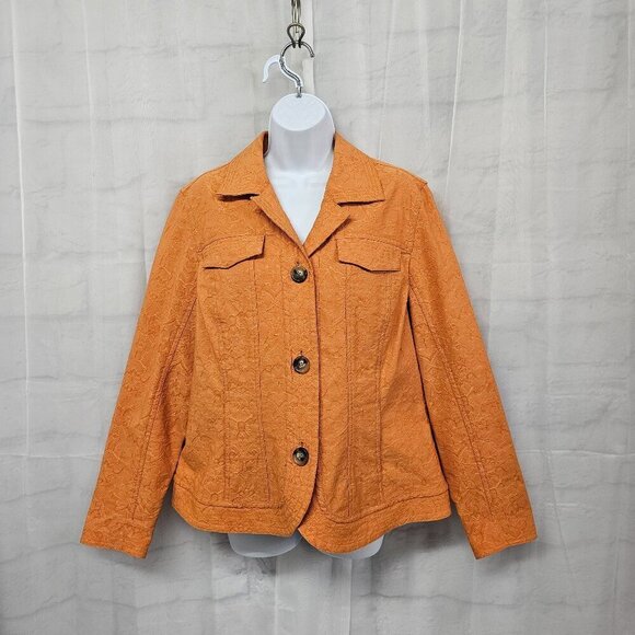 Coldwater Creek Orange Floral Embroidered Jacket Boho 16 - Picture 14 of 14